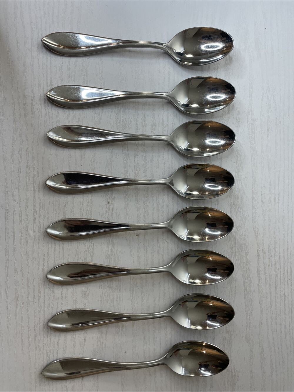 Lot of 8 Cuisinart Carbay Stainless Oval Soup Place Spoons Replacement Flatware